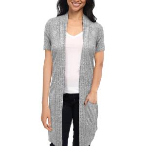 imageHybrid ampamp Company Womens Casual Short Sleeve Open Front Drape Cardigan KSKW31128 10474 HEATHER GR Xlarge