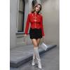 imageHybrid ampamp Company Womens Fashion Military Crop Premium Ultra Stretch GoldSliver Millennium Zipper Up Dressy Blazer JacketRed