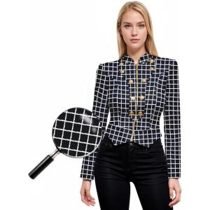 imageHybrid ampamp Company Womens Fashion Military Crop Premium Ultra Stretch GoldSliver Millennium Zipper Up Dressy Blazer Jacket11083blackwhite