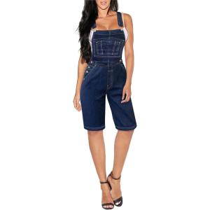 imageHybrid ampamp Company Womens Leisure Adjustable Straps Stretch Bermuda Short Denim jumpsuits OverallsBvj156998darkwash