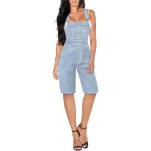imageHybrid ampamp Company Womens Leisure Adjustable Straps Stretch Bermuda Short Denim jumpsuits OverallsBvj156998light Wash