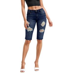 imageHybrid ampamp Company Womens Ultra Comfy Butt Lift Stretch Bermuda City ShortsRippeddarkwash