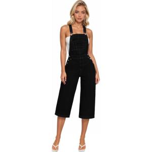 imageHybrid ampamp Company Womens Denim Bib Sleeveless Overalls Utility Rompers Capri Jumpsuit with PocketsQvj156998black