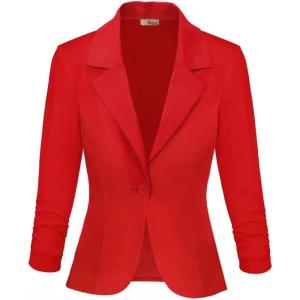 imageHybrid ampamp Company Womens Lightweight Casual Work Office Stretch Ponte Cardigan Blazer Jacket Made in USARed