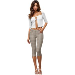 imageHybrid ampamp Company Womens Ultra Stretch Mid Rise Skinny Capri Pants with PocketsCapri1405brownmulti