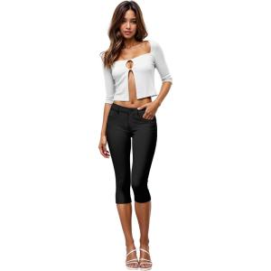 imageHybrid ampamp Company Womens Ultra Stretch Mid Rise Skinny Capri Pants with PocketsCapriblack Rhinestone