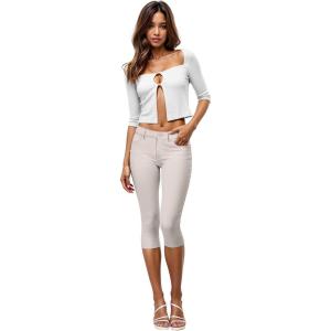imageHybrid ampamp Company Womens Ultra Stretch Mid Rise Skinny Capri Pants with PocketsCaprilight Grey