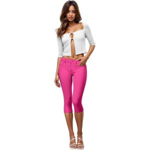 imageHybrid ampamp Company Womens Ultra Stretch Mid Rise Skinny Capri Pants with PocketsCaprineon Fuchsia