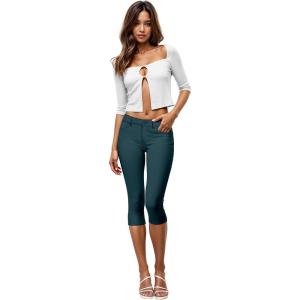 imageHybrid ampamp Company Womens Ultra Stretch Mid Rise Skinny Capri Pants with PocketsCapriteal
