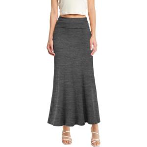 imageHybrid ampamp Company Womens Stretch Lightweight Flowy Maxi Skirt  Casual Fold Over Waist Made in USACharcoal