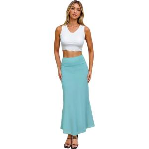 imageHybrid ampamp Company Womens Stretch Lightweight Flowy Maxi Skirt  Casual Fold Over Waist Made in USAKsksd95001017aqua