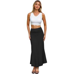 imageHybrid ampamp Company Womens Stretch Lightweight Flowy Maxi Skirt  Casual Fold Over Waist Made in USAKsksd95001017black