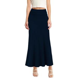 imageHybrid ampamp Company Womens Stretch Lightweight Flowy Maxi Skirt  Casual Fold Over Waist Made in USANavy