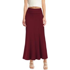 imageHybrid ampamp Company Womens Stretch Lightweight Flowy Maxi Skirt  Casual Fold Over Waist Made in USAWine