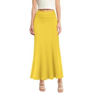 imageHybrid ampamp Company Womens Stretch Lightweight Flowy Maxi Skirt  Casual Fold Over Waist Made in USAYellow