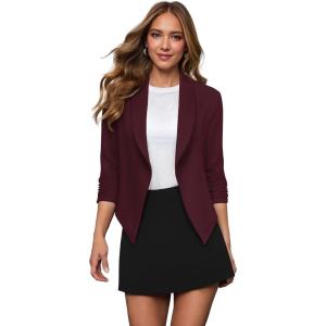 imageHybrid ampamp Company Lightweight Open Front Cardigan Classic Ruched Sleeve Work Office Blazer Suit JacketsBurgundy