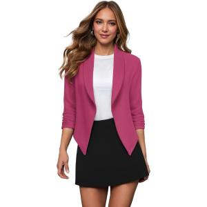 imageHybrid ampamp Company Lightweight Open Front Cardigan Classic Ruched Sleeve Work Office Blazer Suit JacketsFuchsia