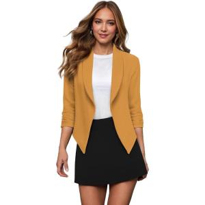 imageHybrid ampamp Company Lightweight Open Front Cardigan Classic Ruched Sleeve Work Office Blazer Suit JacketsMustard