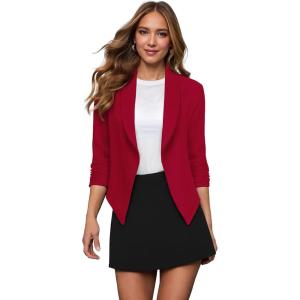 imageHybrid ampamp Company Lightweight Open Front Cardigan Classic Ruched Sleeve Work Office Blazer Suit JacketsRed