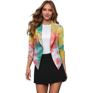 imageHybrid ampamp Company Womens Casual Work Office Blazer Jacket Open Front Shawl with 34 Scrunch Sleeves7701yellow Mul