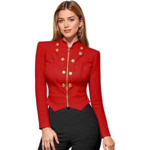 imageHybrid ampamp Company Womens Blazer Cropped Ponte Fabric Open Front Zipper Dress Jacket Casual Slim JacketRed