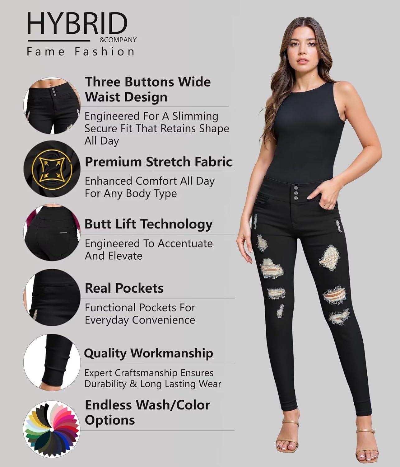 imageHybrid ampamp Company Womens Butt Lift Skinny High Waisted V3 Super Comfy Stretch Denim PantsDestructedblack