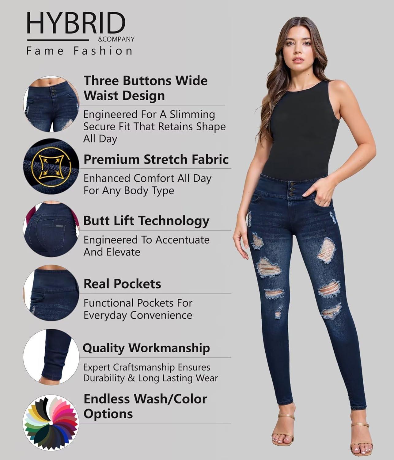 imageHybrid ampamp Company Womens Butt Lift Skinny High Waisted V3 Super Comfy Stretch Denim PantsDestructeddwash