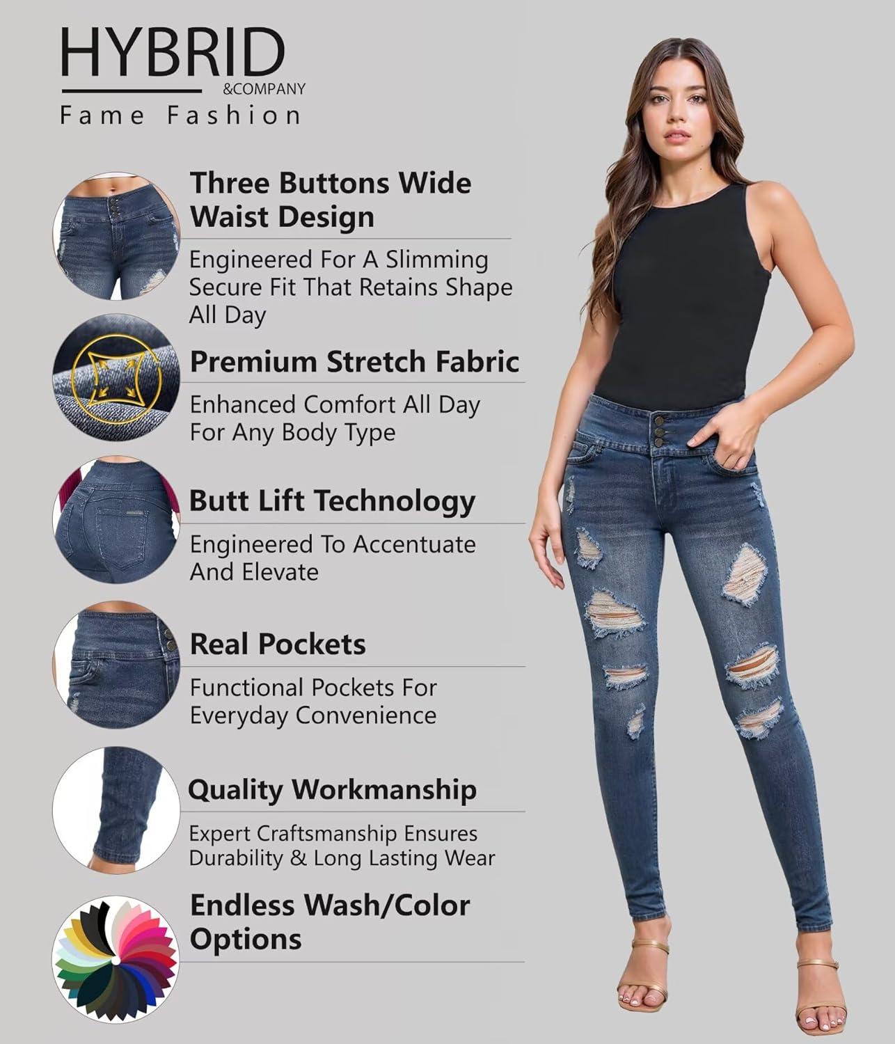 imageHybrid ampamp Company Womens Butt Lift Skinny High Waisted V3 Super Comfy Stretch Denim PantsDestructedmedblu