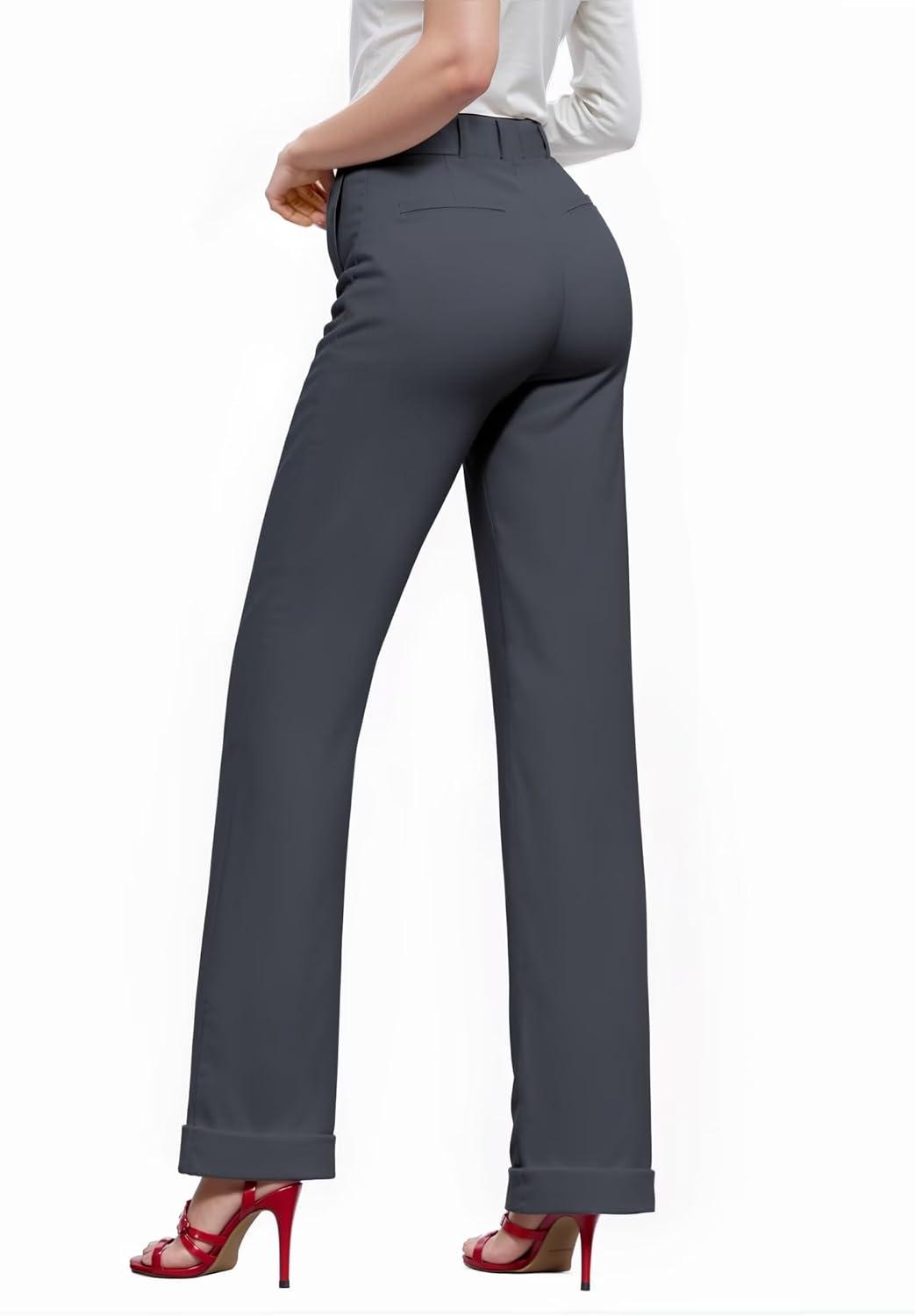 imageHybrid ampamp Company Womens High Waisted Straight Leg Suit Pants Business Work Casual Slacks TrousersCharcoal