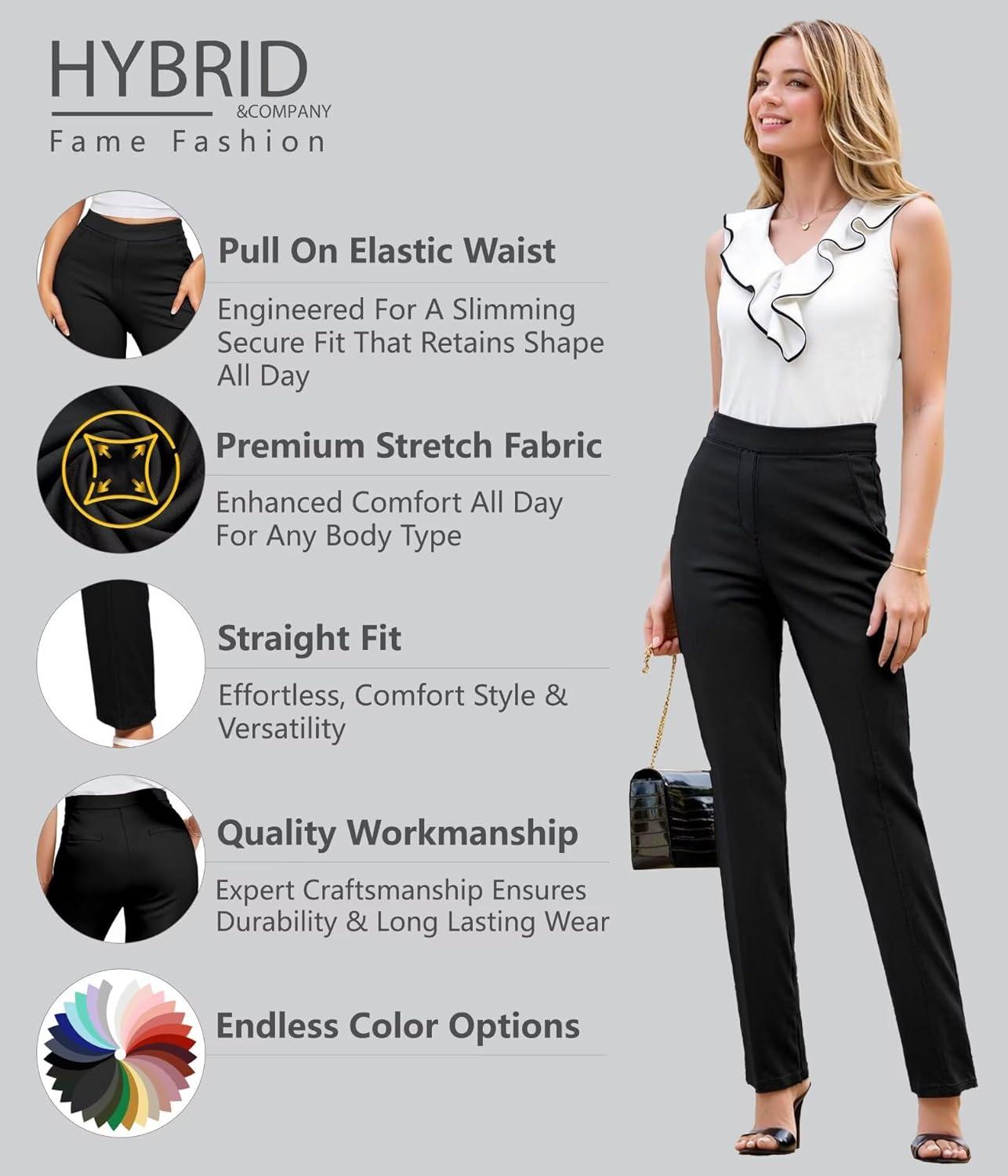 imageHybrid ampamp Company Womens Straight Leg Pull On Pants  Ultra Stretch Ponte  Office ampamp Casual WearBlack