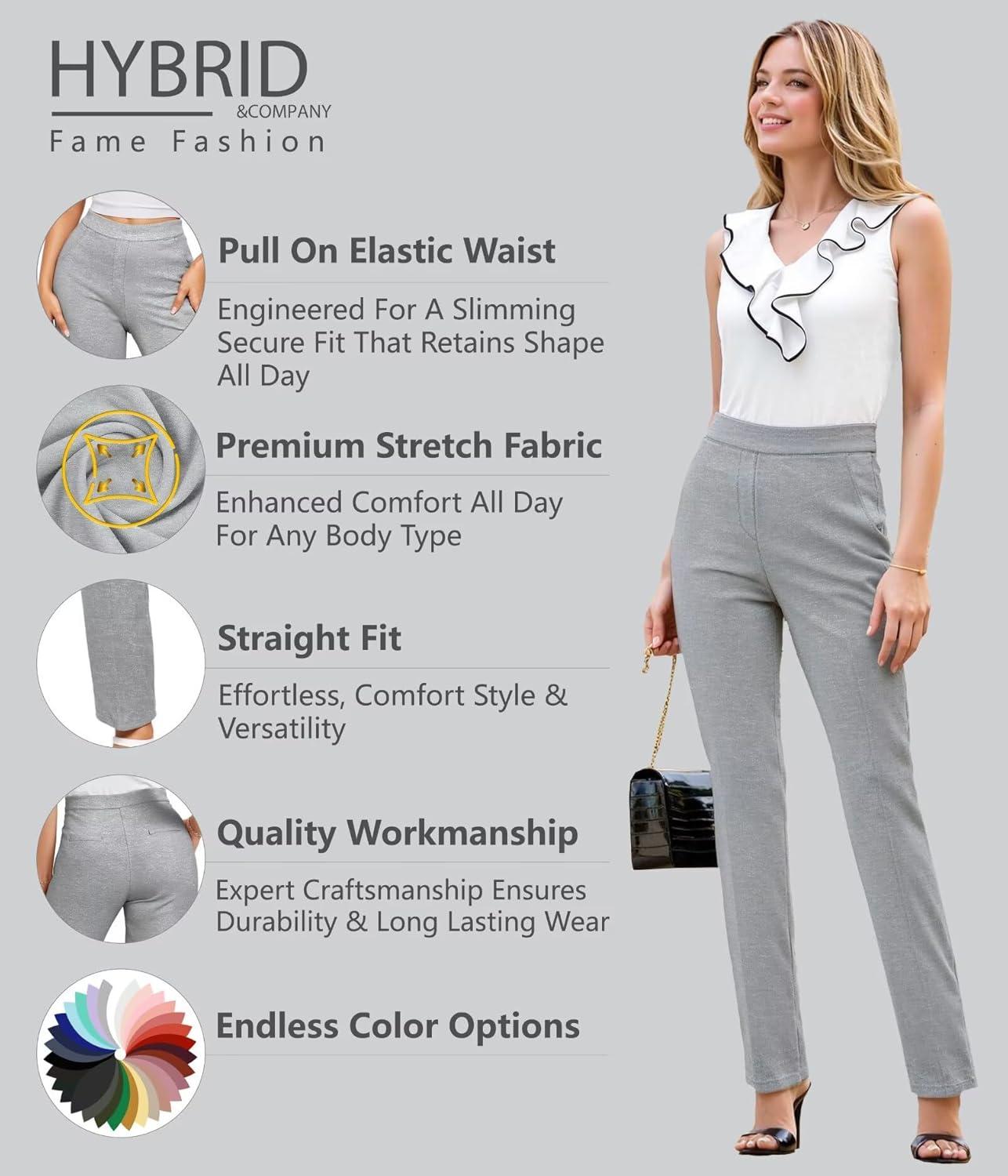 imageHybrid ampamp Company Womens Straight Leg Pull On Pants  Ultra Stretch Ponte  Office ampamp Casual WearGrey
