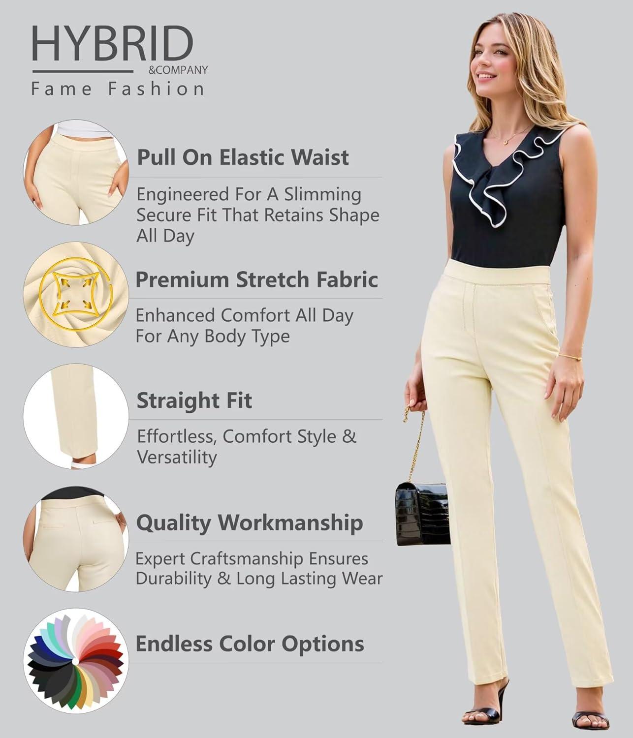 imageHybrid ampamp Company Womens Straight Leg Pull On Pants  Ultra Stretch Ponte  Office ampamp Casual WearIvory