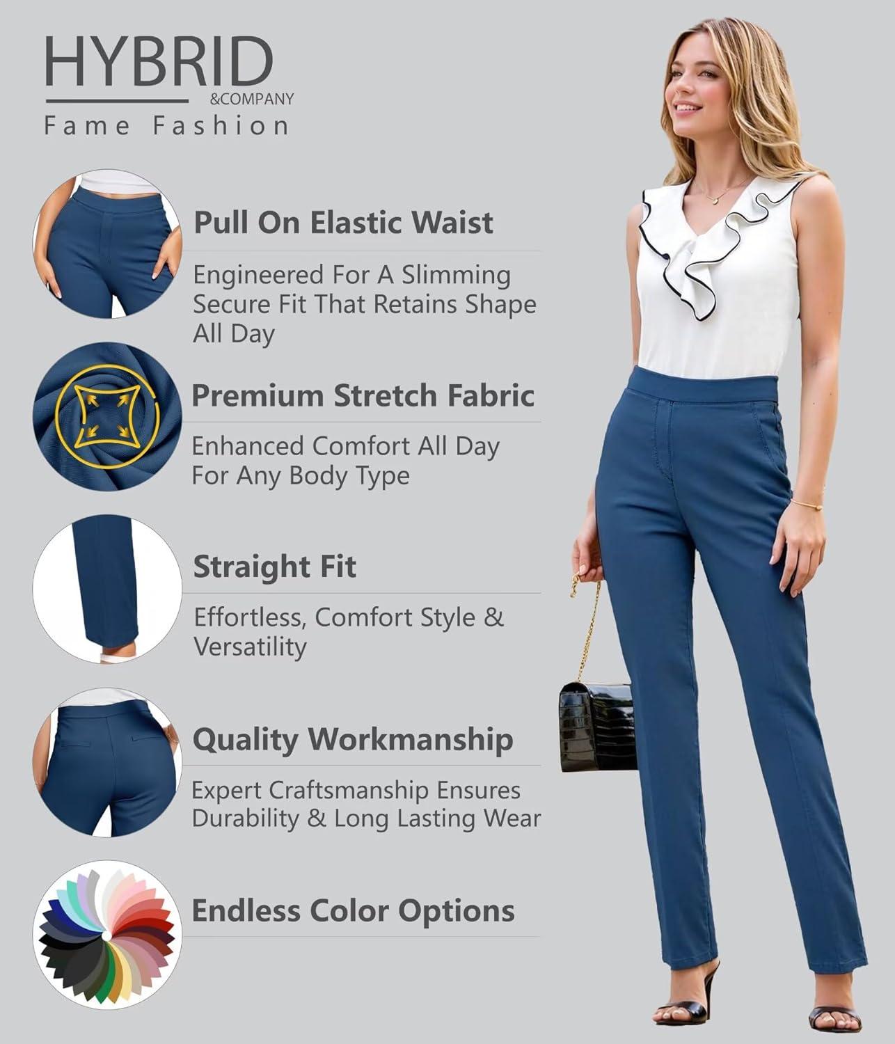 imageHybrid ampamp Company Womens Straight Leg Pull On Pants  Ultra Stretch Ponte  Office ampamp Casual WearNavy