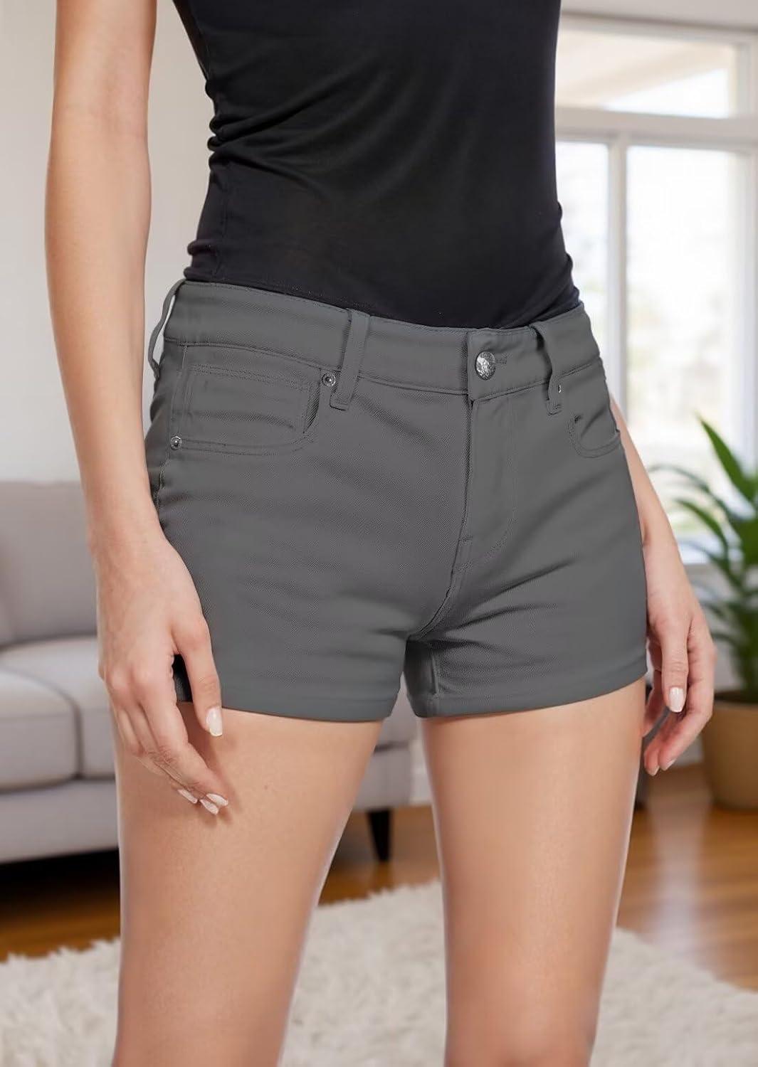imageHybrid ampamp Company Womens Super Comfy 3 inch Inseam Butt Lifting Stretch TwillDenim ShortsGun Metal