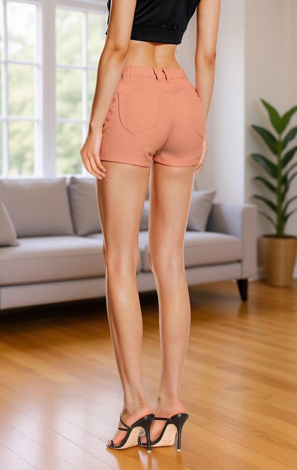 imageHybrid ampamp Company Womens Super Comfy 3 inch Inseam Butt Lifting Stretch TwillDenim ShortsMelon