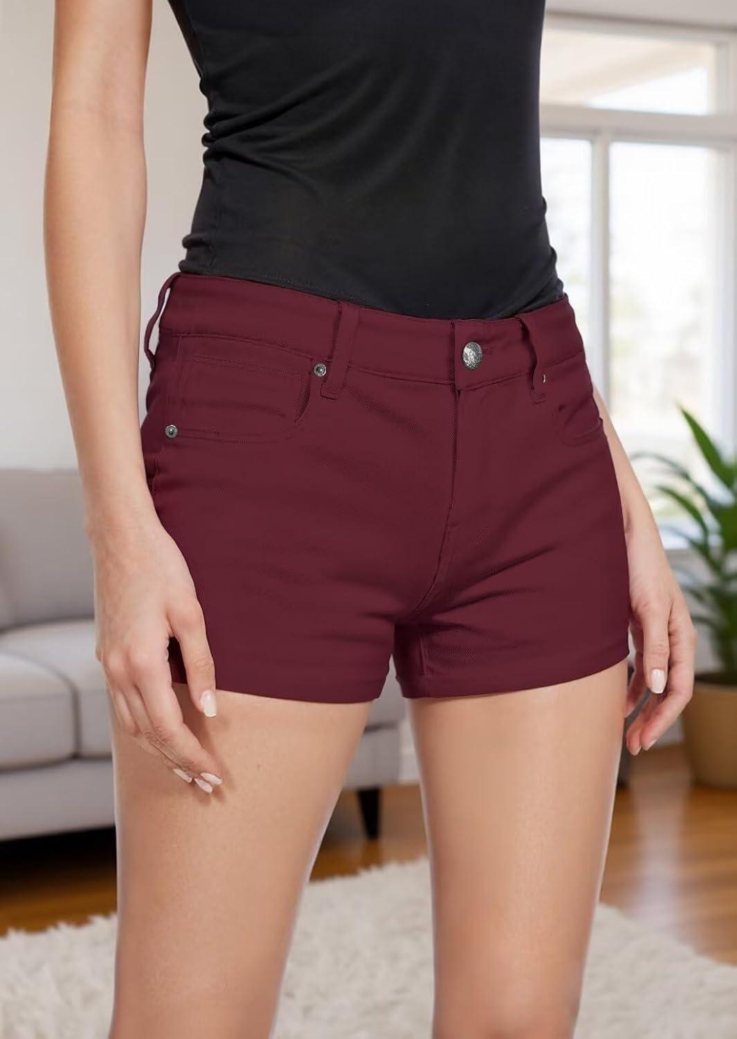 imageHybrid ampamp Company Womens Super Comfy 3 inch Inseam Butt Lifting Stretch TwillDenim ShortsWine