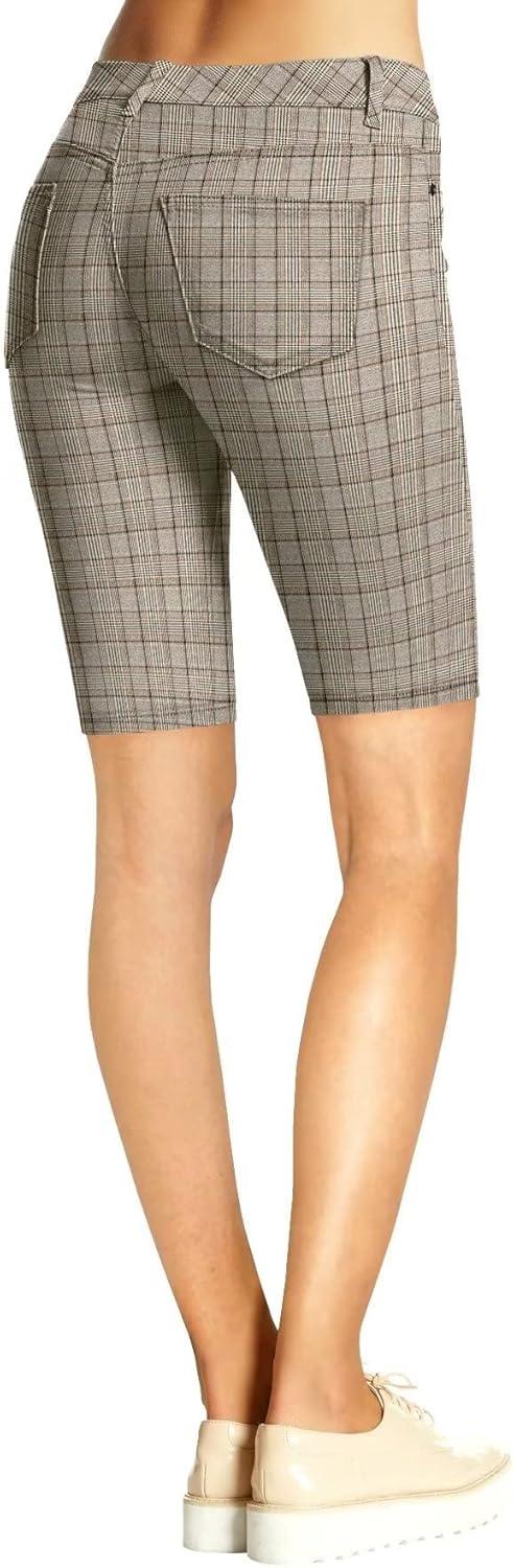 imageHybrid ampamp Company Womens Ultra Stretch Perfectly Shaping Mid Rise Skinny Bermuda Shorts with Pockets1405brownmulti
