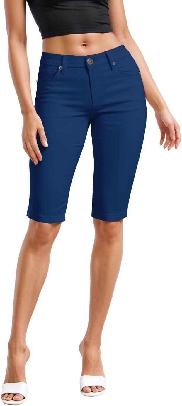 imageHybrid ampamp Company Womens Ultra Stretch Perfectly Shaping Mid Rise Skinny Bermuda Shorts with PocketsBermudablue