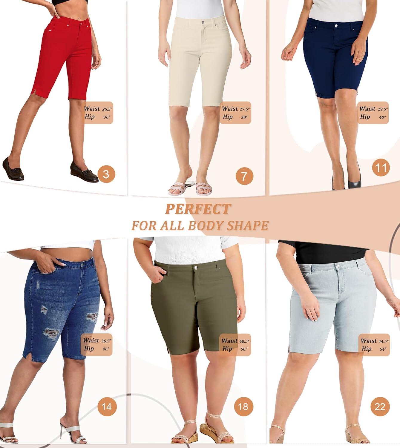 imageHybrid ampamp Company Womens Ultra Stretch Perfectly Shaping Mid Rise Skinny Bermuda Shorts with PocketsBermudablue