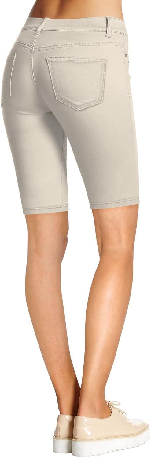 imageHybrid ampamp Company Womens Ultra Stretch Perfectly Shaping Mid Rise Skinny Bermuda Shorts with PocketsBermudalight Grey