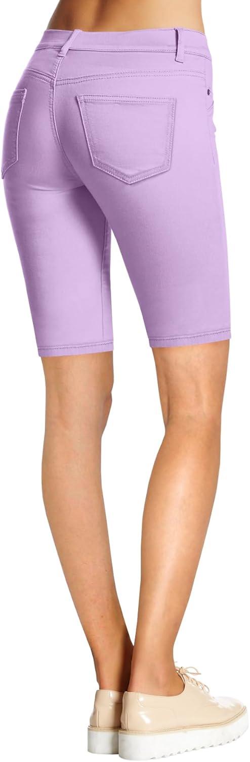 imageHybrid ampamp Company Womens Ultra Stretch Perfectly Shaping Mid Rise Skinny Bermuda Shorts with PocketsBermudalilacnew