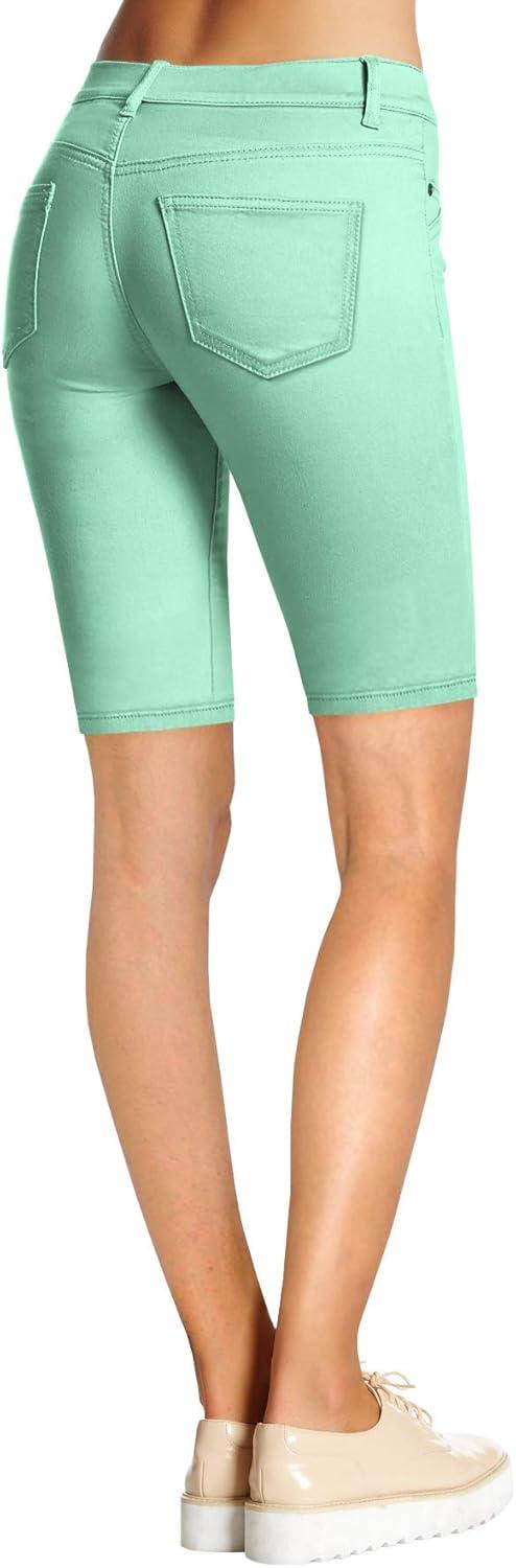 imageHybrid ampamp Company Womens Ultra Stretch Perfectly Shaping Mid Rise Skinny Bermuda Shorts with PocketsBermudamint