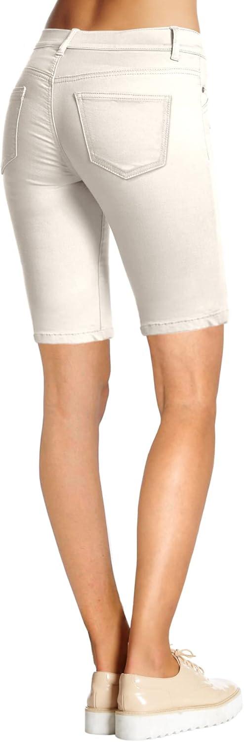 imageHybrid ampamp Company Womens Ultra Stretch Perfectly Shaping Mid Rise Skinny Bermuda Shorts with PocketsBermudaoff White