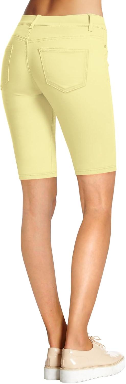 imageHybrid ampamp Company Womens Ultra Stretch Perfectly Shaping Mid Rise Skinny Bermuda Shorts with PocketsBermudapastelyellow