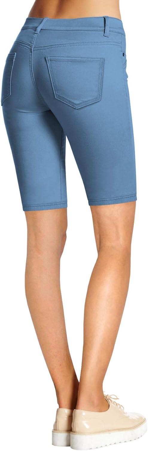 imageHybrid ampamp Company Womens Ultra Stretch Perfectly Shaping Mid Rise Skinny Bermuda Shorts with PocketsBermudapowder Blu