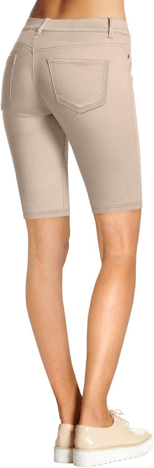 imageHybrid ampamp Company Womens Ultra Stretch Perfectly Shaping Mid Rise Skinny Bermuda Shorts with PocketsBermudastone
