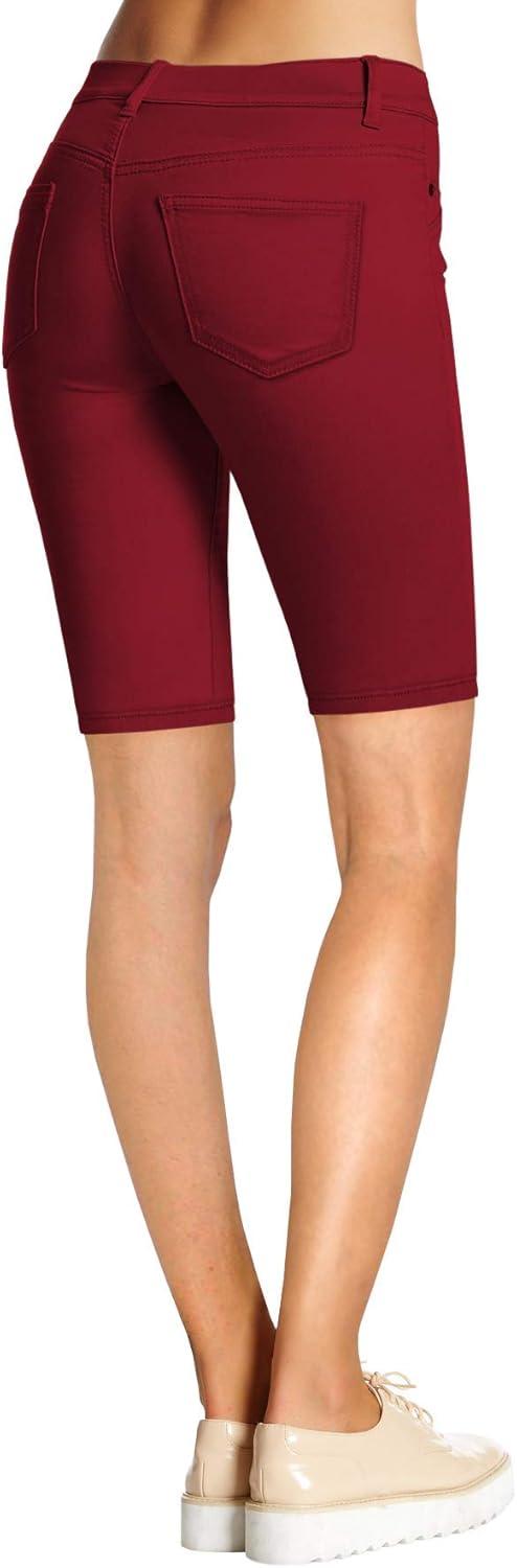 imageHybrid ampamp Company Womens Ultra Stretch Perfectly Shaping Mid Rise Skinny Bermuda Shorts with PocketsBermudawine