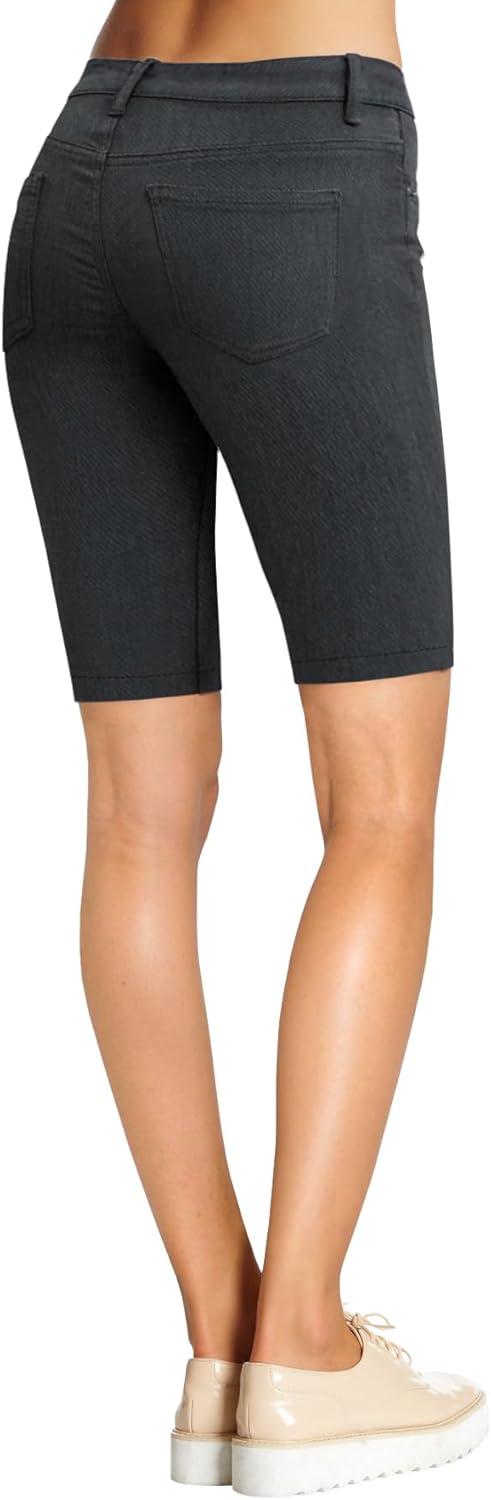 imageHybrid ampamp Company Womens Ultra Stretch Perfectly Shaping Mid Rise Skinny Bermuda Shorts with PocketsCharcoalblack2626bkchr