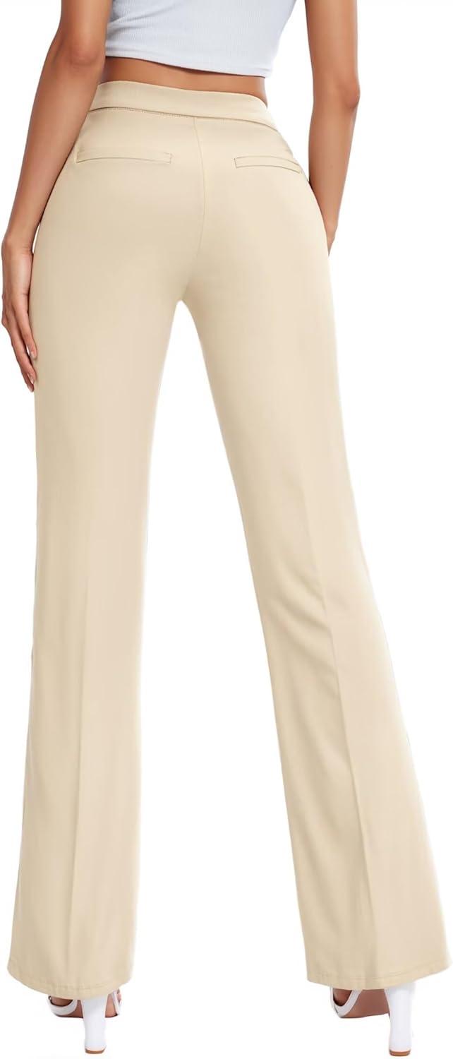 imageHybrid ampamp Company Womens Ultra Stretch Ponte Bootcut Dress Pants  Sleek Pintuck Pull On Faux Pockets Office ampamp CasualIvory