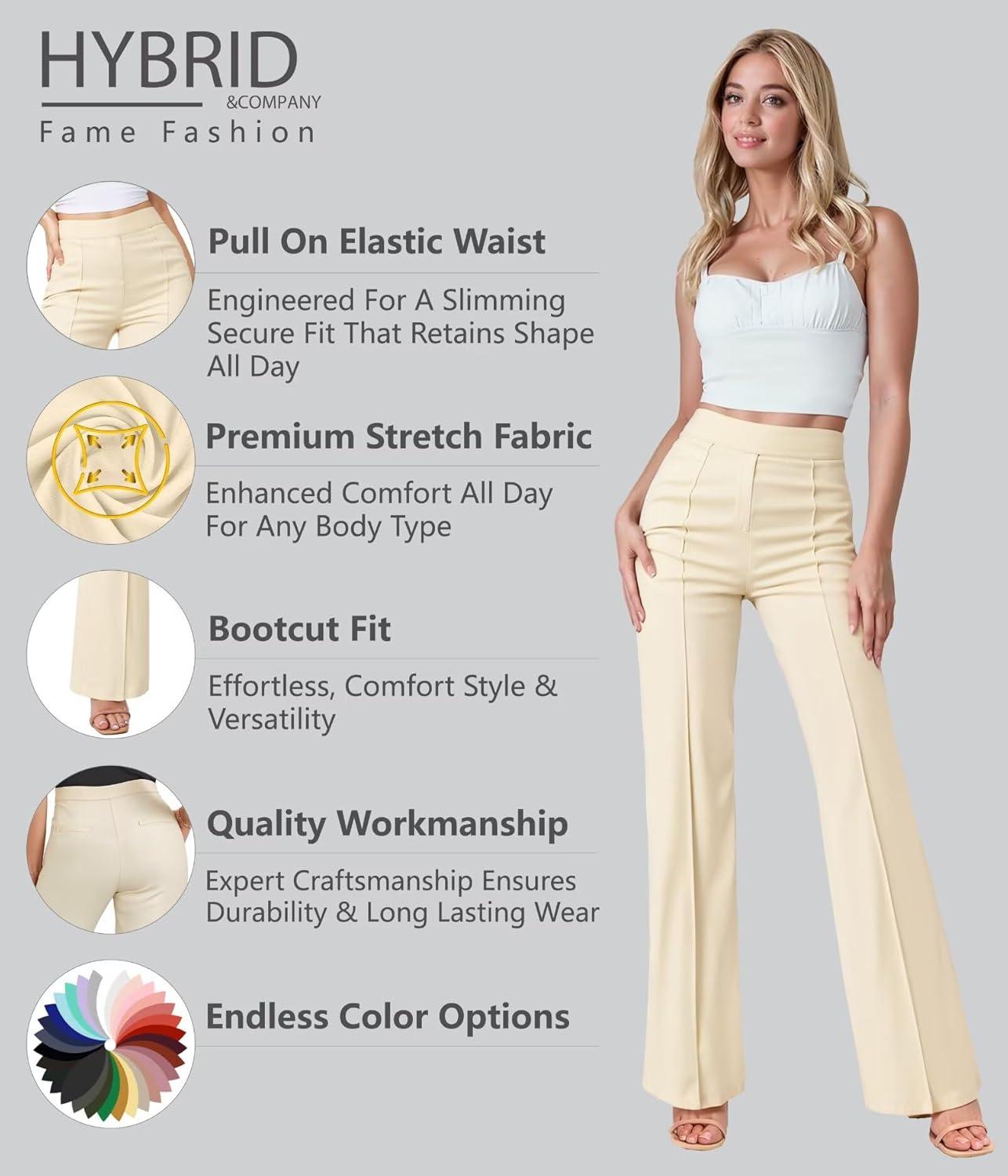 imageHybrid ampamp Company Womens Ultra Stretch Ponte Bootcut Dress Pants  Sleek Pintuck Pull On Faux Pockets Office ampamp CasualIvory